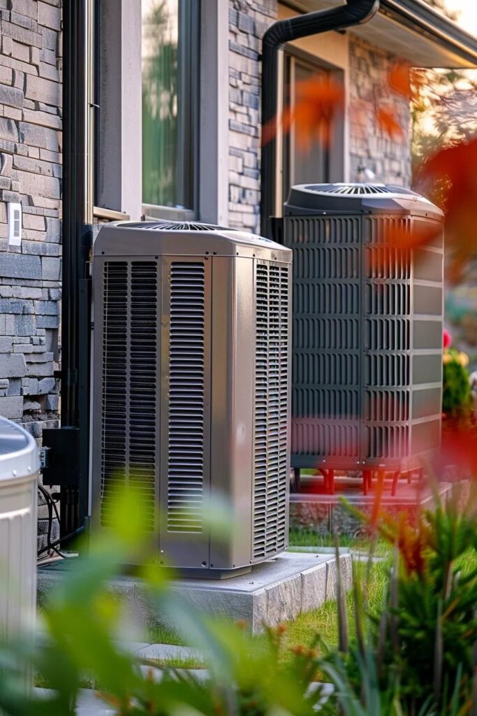 Side‑by‑side view of a gas furnace and a modern heat pump, highlighting their home applications