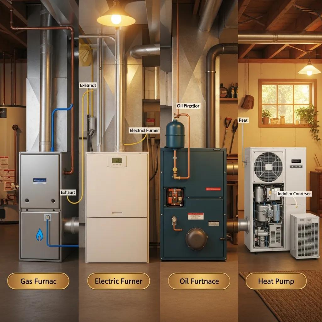 Comparison of various furnace types in a home setting showcasing energy efficiency options