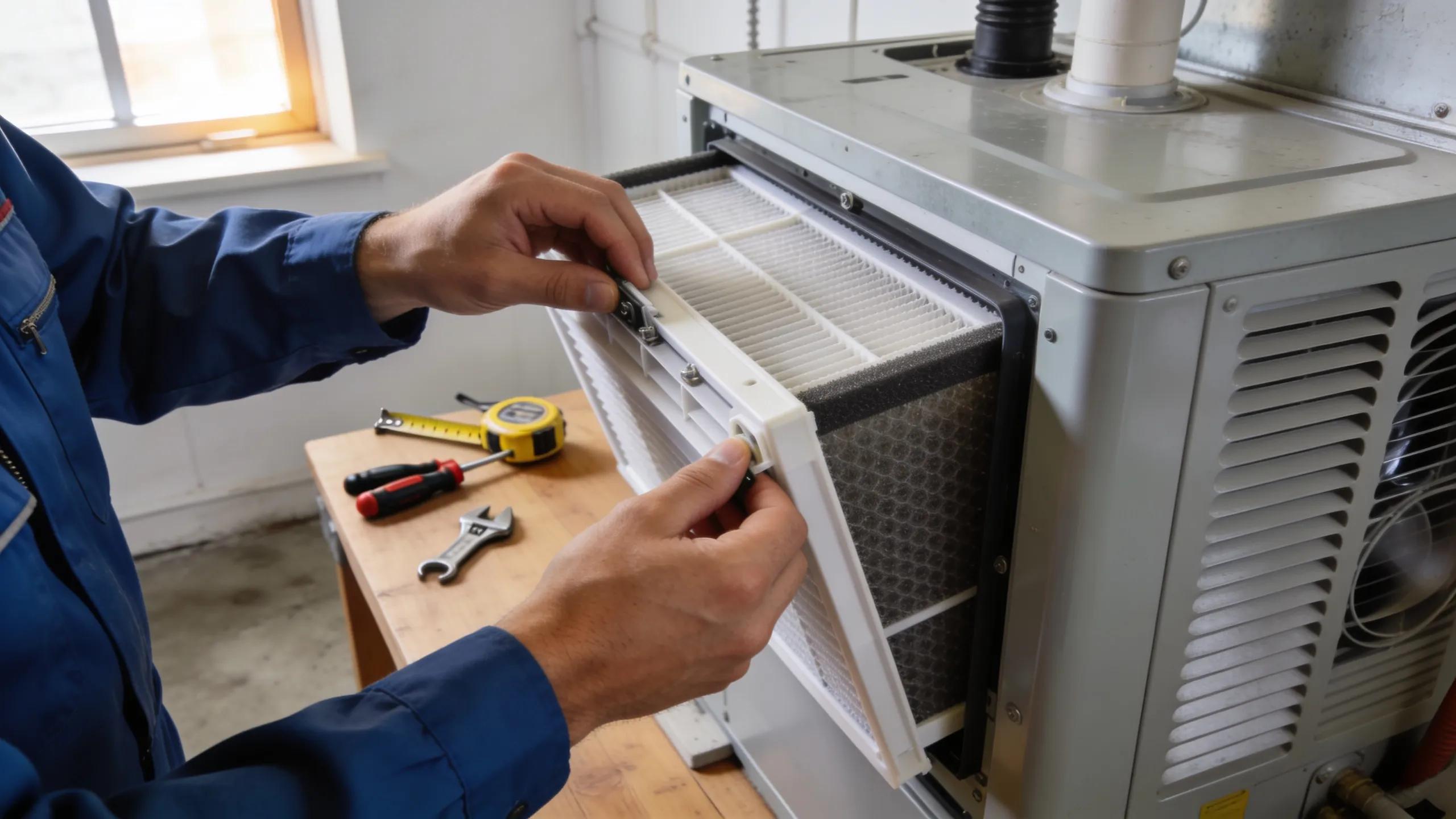 Advanced Air Filtration Systems for Your Home 2 Professional installing an air filtration system in a home HVAC setup